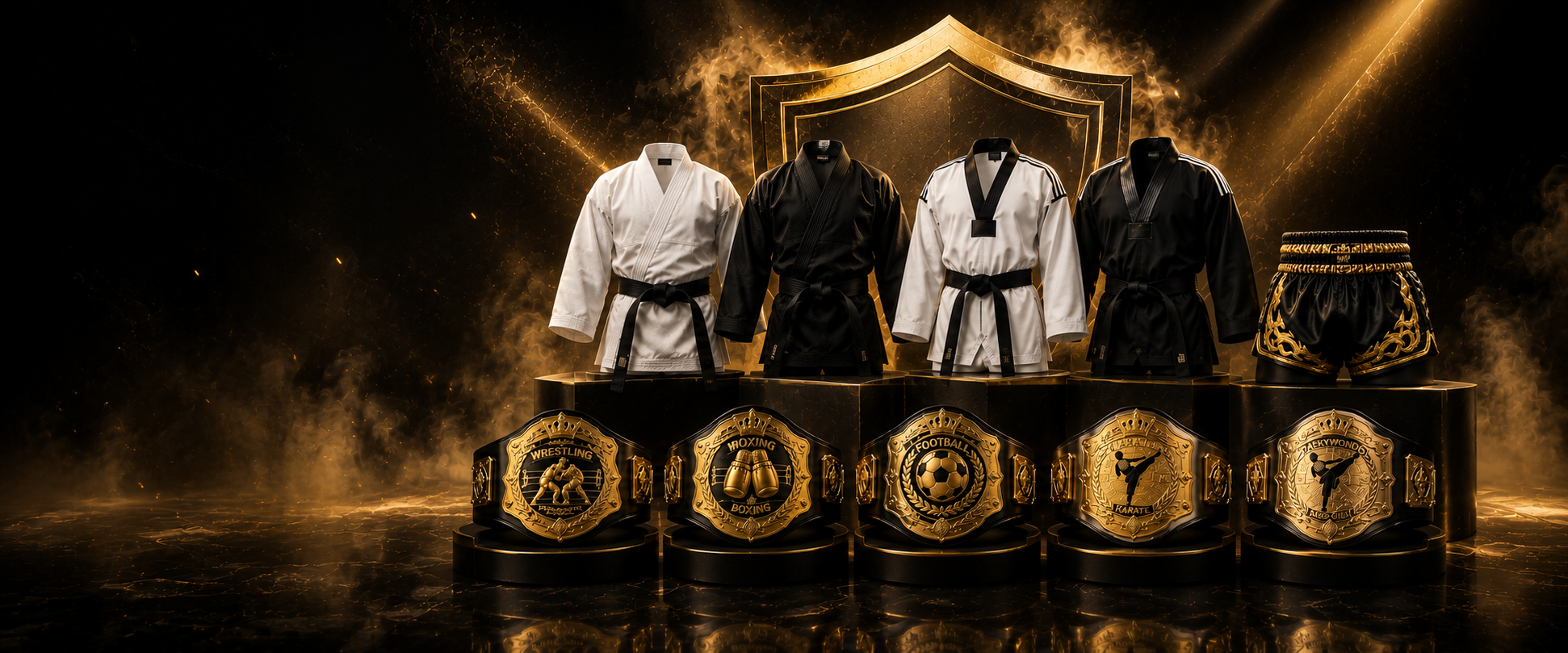 levix_collection_karate_taekwondo_muay_thai_shorts_championship_belts.png
