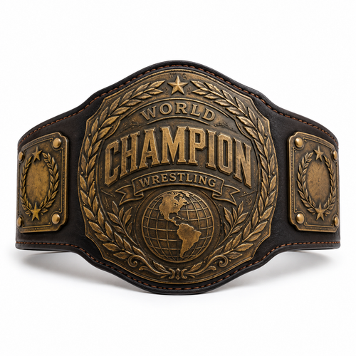 Wrestling championship belt with detailed design on a white background