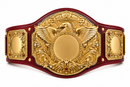 Gold championship belt with an eagle design on a white background