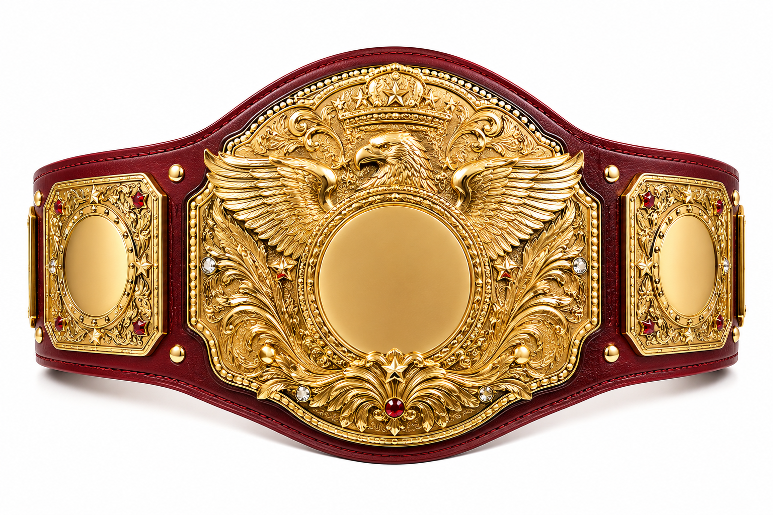 Classic Gold Custom Championship Belt | Personalized Wrestling Title Belt with Red Leather Strap | Levix