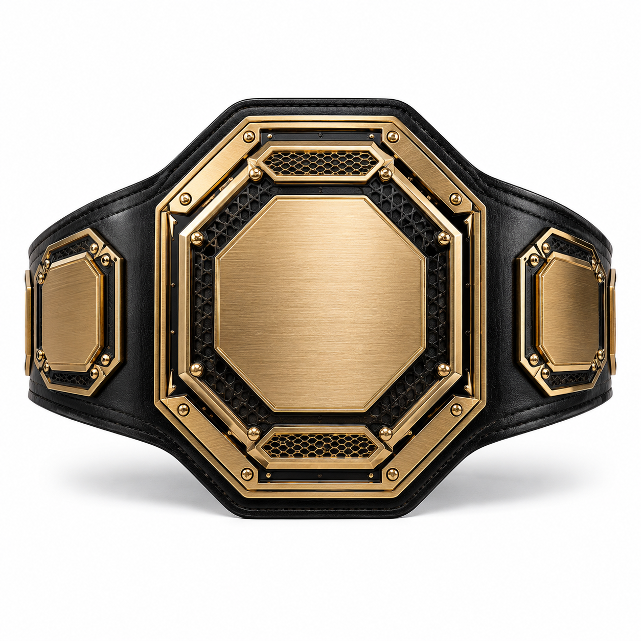 Black and gold championship belt on a white background