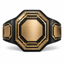 Black and gold championship belt on a white background