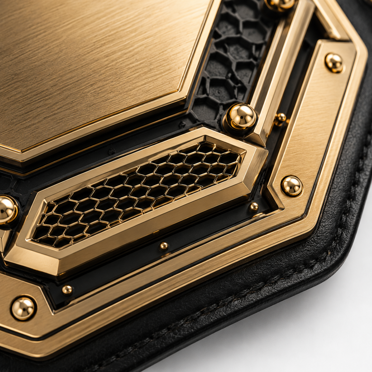 Close-up of a gold and black textured object with geometric design
