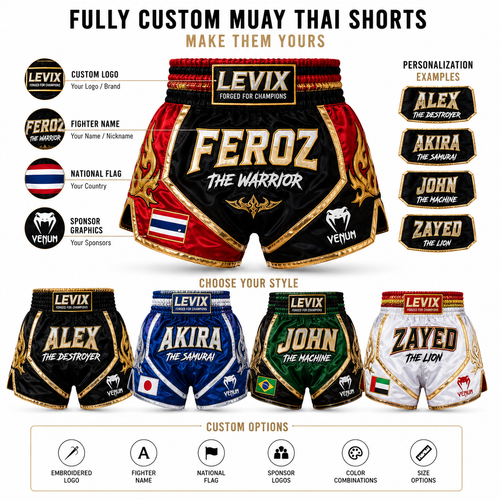 Custom Muay Thai Shorts | Premium Kickboxing & Thai Boxing Shorts | Levix