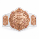 Rose gold and white championship belt on a white background