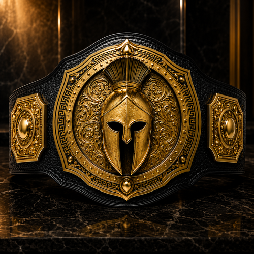Decorative belt with gold emblem on a dark background