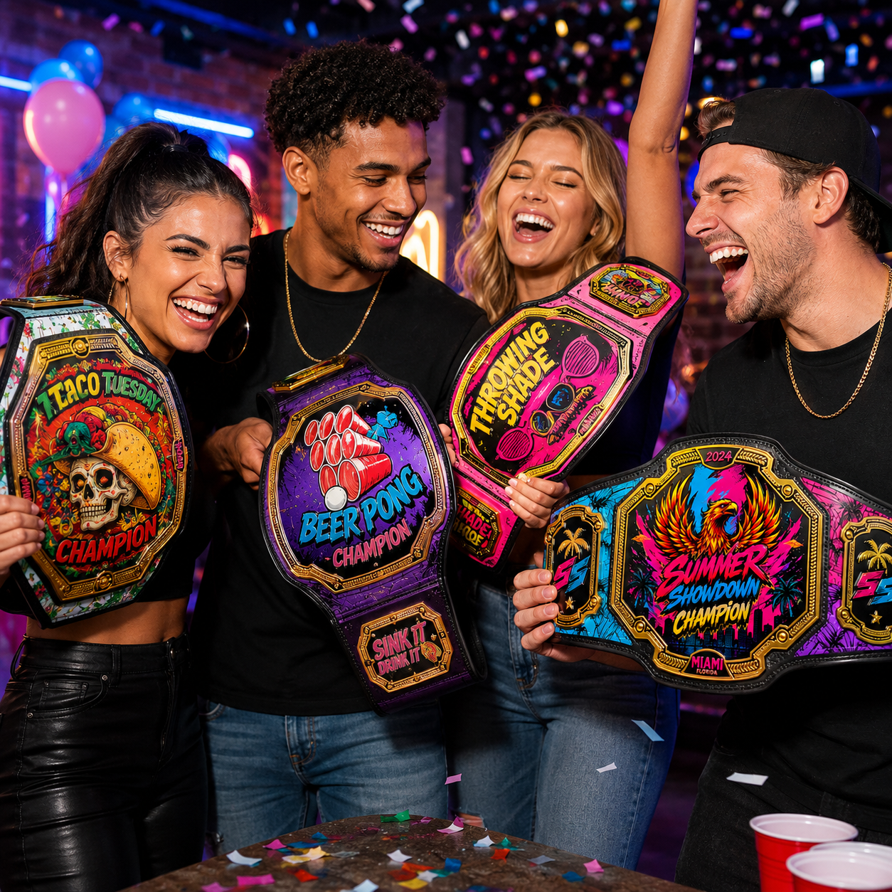 graphic coloured neon championship belt