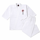 White martial arts uniform with a logo on a white background