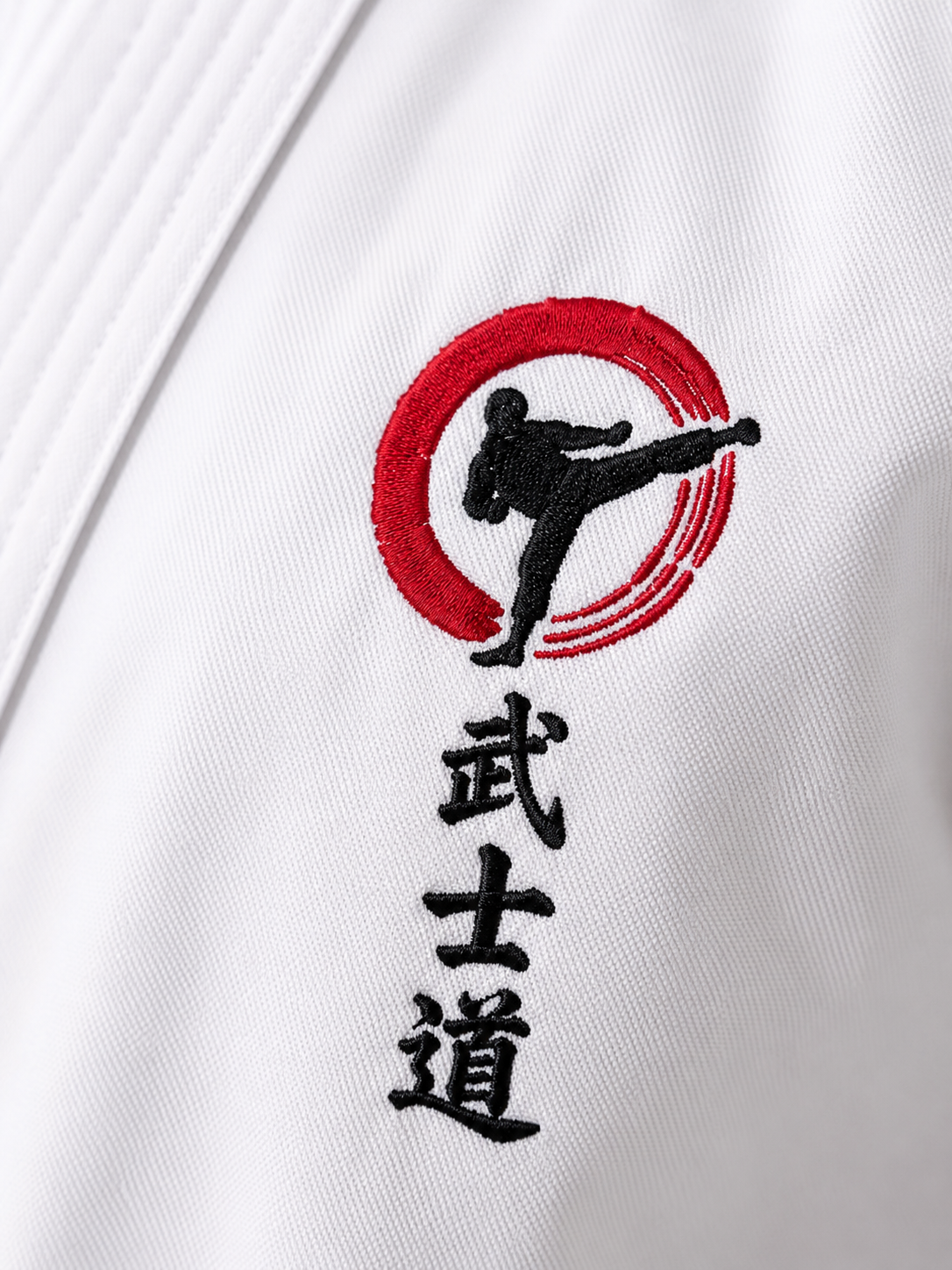 Embroidered logo on a karate uniform

