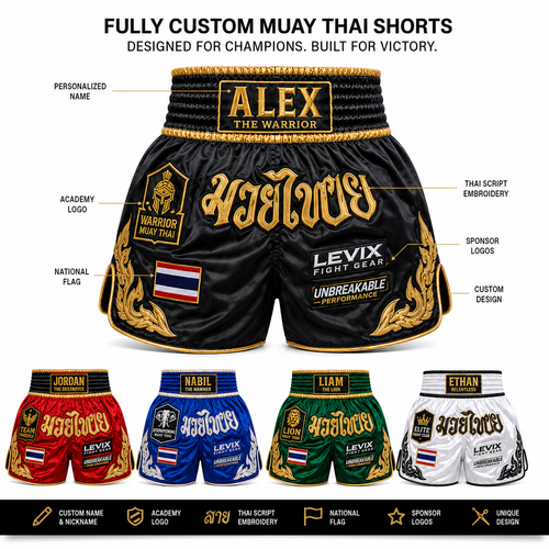 Custom Retro Muay Thai Shorts | Vintage Thai Boxing Fight Shorts | Levix